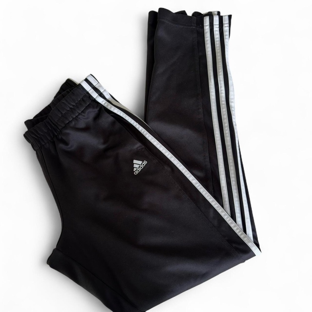 adidas kids Black & White Signature Three-Stripe Track pants medium - Picture 2 of 6